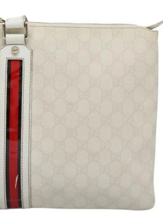 GUCCI GG Supreme Shoulder Bag PVC White Red gold 153244 Auth nb243 - Picture 2 of 16